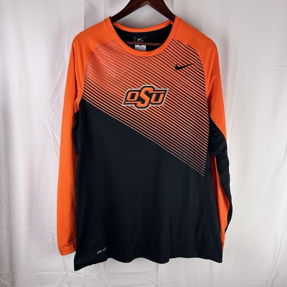 Oklahoma State Cowboys OSU Nike Elite Dri Fit Orange Black L/S Shirt Men's Large